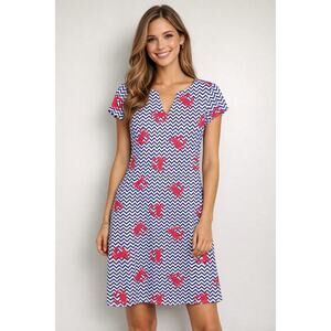 Melly M Zig Zag Crab Print Sun Dress Blue White XL Beach Pool Vacation Resort